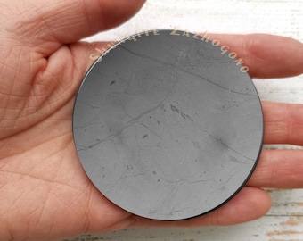 Gran disco de Shungit de 2,8 pulgadas / Placa de Shungit de gran tamaño Protección EMF hecha de auténtica piedra de Shungit