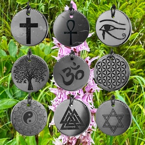 Shungite Necklaces - 9x Different Styles to Choose from - Engraved amulets made of real shungite stone | Small and Big Size