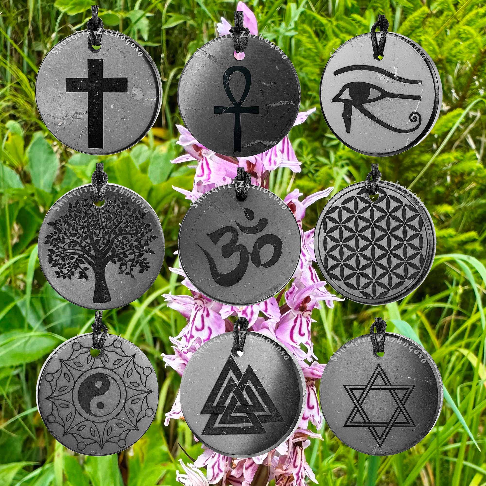 Shungite Necklaces - 9x Different Styles to Choose from - Engraved amulets made of real shungite stone | Small and Big Size