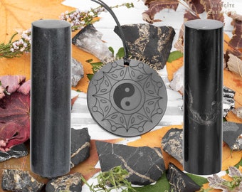 Shungite and Soapstone Cylinders and pendant | Rods Harmonizers for meditation Shungite and Steatite for meditation cylinders | 3.94 in/10cm