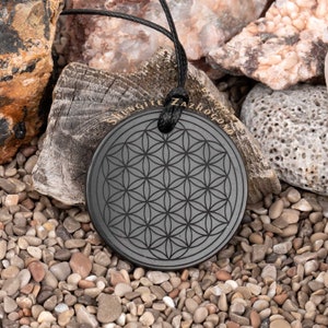 Various Shungite pendants engraved amulets Choose your own Nine different styles Size 1.4 inches Authentic Russian shungite stone Flower of life