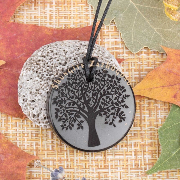 Tree of Life Shungite pendant Natural Rare stone | This is NOT Orgonite! Genuine Shungite stone | EMF Protection Black stone necklace Tree