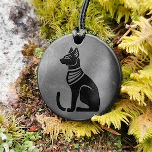 Bastet Amulet - Shungite Pendant Cat | Made of Russian Authentic Shungite black Karelian Stone