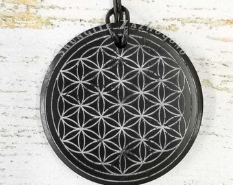 Limited edition white Shungite pendant Flower of Life | Big size 1.77 inches | Shungite necklace protection stone