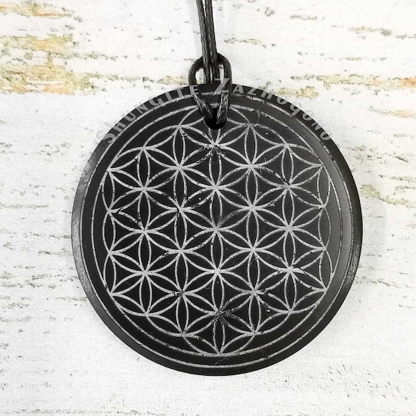 Limited edition white Shungite pendant Flower of Life | Big size 1.77 inches | Shungite necklace protection stone