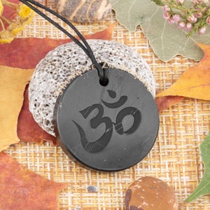 Shungite Om necklace - Made of Natural Stone c60 Shungite - Om chakra necklace - Meditation Pendant - ॐ pendant - Relax, chakra balancing,