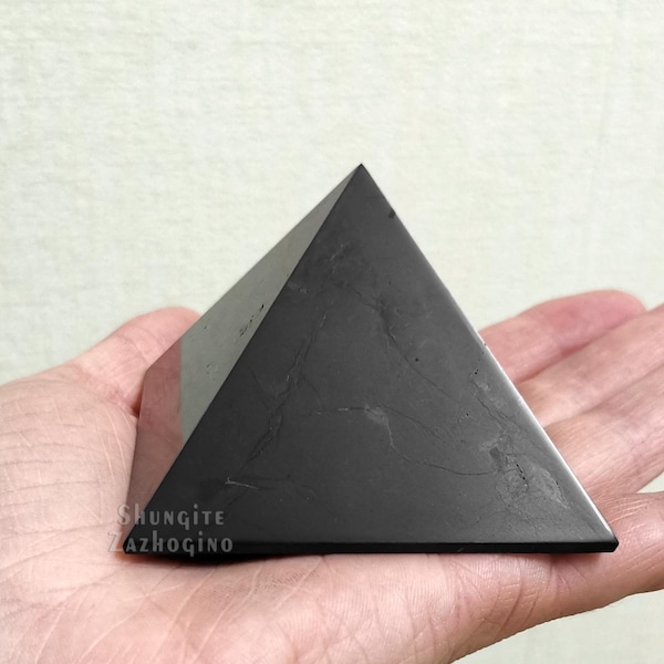 Shungite Pyramid Shiny Surface | Big size | Deep black color | Authentic shungite stone