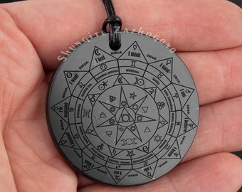 Mystic Pentacle amulet Shungite pendant | Defender of Big Size | Talisman made of Russian Authentic Black Shungite Karelian stone