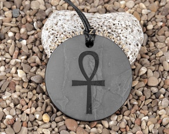 Ankh Egyptian Cross Amulet - Shungite pendant - Authentic black Russian Stone