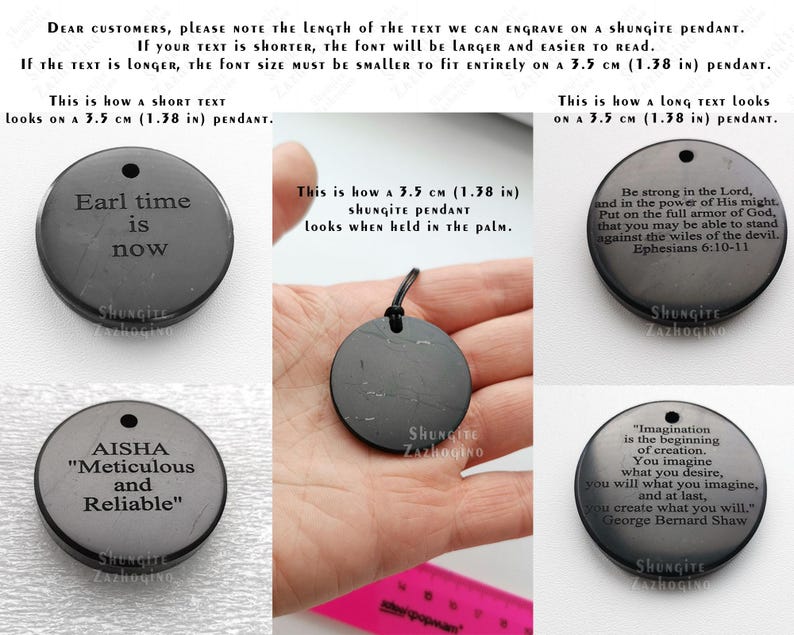 Colgante personalizable - Tamaño grande - 5 cm (2 pulgadas) - Hecho de auténtica roca de shungita - Piedra natural de fulereno - Regalo personalizado con texto imagen 5