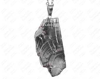 Shungite Pendant Necklace  - Elite Shungite Rock - XL Size - With a Stainless Steel Chain - Type 1 - Fullerene - Natural Crystal Necklace