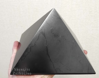 Large Shungite pyramid Extra Big size 5.9 in, 15cm | Authentic Shungite stone from Russia | Custom engraving of a memorial inscription