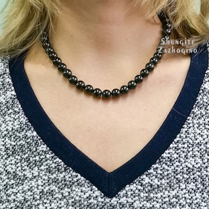 Shungite Necklace - Natural Authentic Shungite Beads - Length 20 inches / 50cm - Stainless Steel Clasp