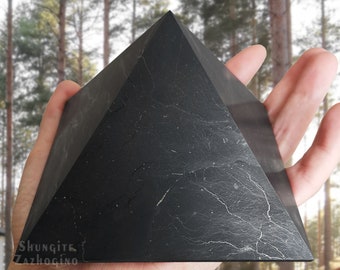Large Shungite Pyramid from Russia | Real shungite pyramid 3.94 inches in size | Big shungite pyramid 10cm, EMF shungite pyramid