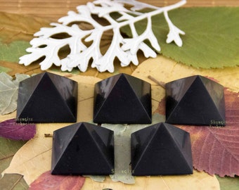 Polished 5 pieces Shungite Pyramids Kit | Natural surface | Authentic shungite stone made in Russia