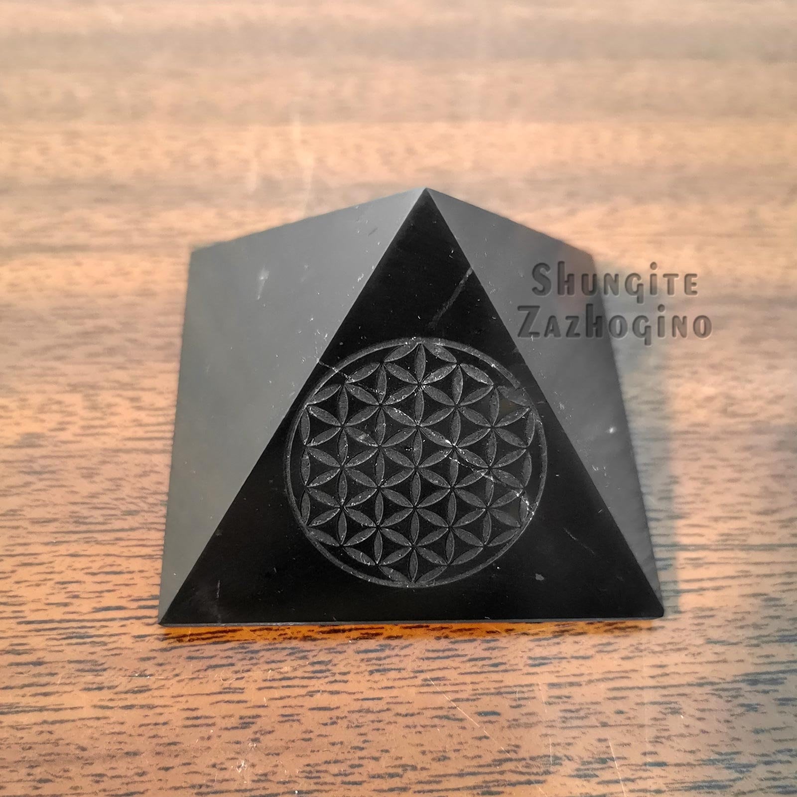 Gemstone Energy Pyramid – Flower of Life - Rare Protection Stone Shungite - Decor for Balance & Protection for Your Home