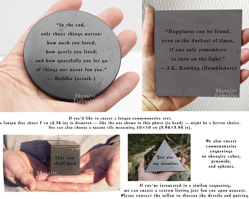Colgante personalizable - Tamaño grande - 5 cm (2 pulgadas) - Hecho de auténtica roca de shungita - Piedra natural de fulereno - Regalo personalizado con texto imagen 6