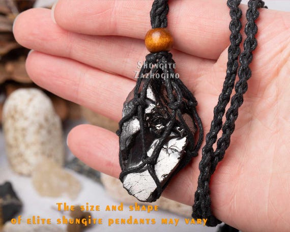 Elite Shungite Pendant - XL Size - Without Metal Parts  - Noble Silver Color Russian Rock - Type 1 - Carbon 98% - Fullerene - Rock Necklace