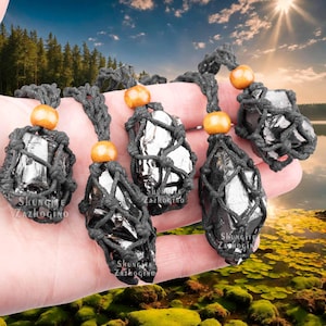 Elite Noble Shungite - Large Shungite Necklace - Braided Rope - Authentic Silver Rock Type 1 - Carbon 98% - Fullerene - Raw Rock Necklace