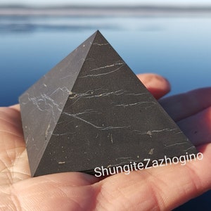 Big Shungite Pyramid Natural Surface | Real shungite pyramid 1.97 inches in size | Raw shungite pyramid Unpolished surface