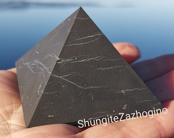 Big Shungite Pyramid Natural Surface | Real shungite pyramid 1.97 inches in size | Raw shungite pyramid Unpolished surface