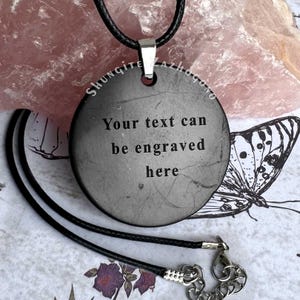 Customizable Pendant - Big Size - 2 inches / 5cm - Made of Genuine Shungite Rock - Fullerene Natural Stone - Customized Gift with Text