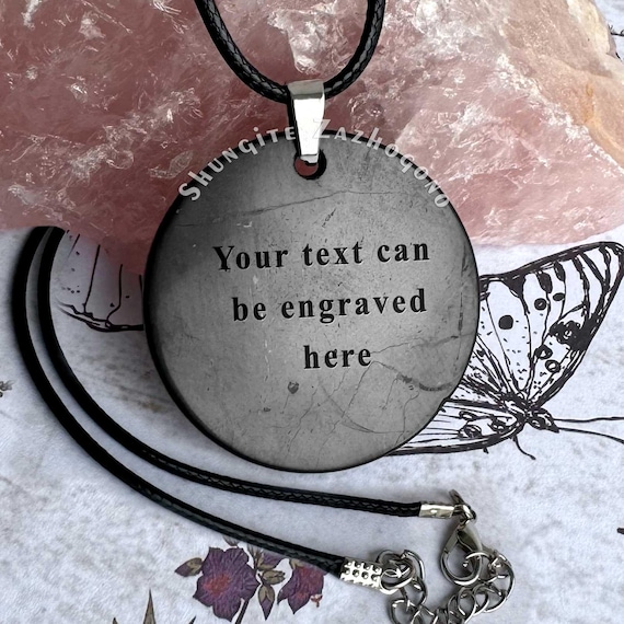 Customizable Pendant - Big Size - 2 inches / 5cm - Made of Genuine Shungite Rock - Fullerene Natural Stone - Customized Gift with Text