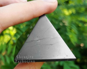 Shungite Pyramid Polished made of Russian c60 stone | Shiny Surface | Size of 2 inches - 5cm | Deep black color | Genuine Shungite Stone