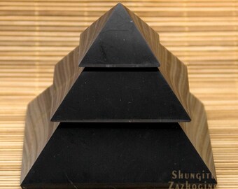 Large Shungite Pyramid | Sakkara | Feng Shui Shungite Pyramid | Size 4 inches / 10cm | Russian shungite stone