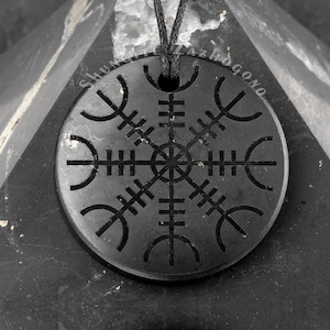Shungite Necklace Defender Big Size Talisman Helm of Awe Russian Authentic Black Shungite