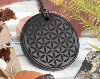 This is NOT Orgonite! Natural Shungite Necklace Flower of Life | Protection amulet | Double-sided drawing