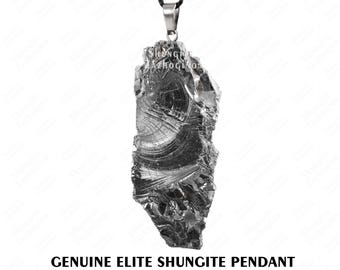 Rare Natural Crystal Pendant  - Elite Shungite - Large Size - Authentic Karelian Rock Type 1 - Carbon 98% - Fullerene Raw Rock Necklace