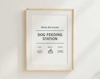 Dog Feeding Station A4 Wall Art Print | DIGITAL DOWNLOAD |  Pet Feeding Station Decor for Food, Water & Treats | Dog Lover Gift