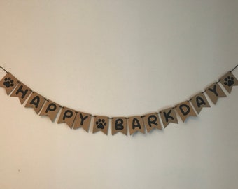 Happy Barkday Bunting with paw prints, dogs birthday banner, wall decoration, dog birthday party