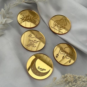 Ramadan Mubarak Acrylic Mirror Disc Cupcake Topper | Charm Disc | Mini Personalised Acrylic Cake Toppers | Ramadhan Kareem