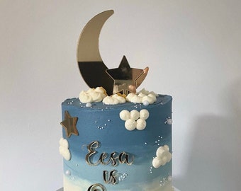 Moon & Stars Acrylic Mirror Cake Topper Set | Cake Charms | Baby Shower Topper | Birthday Topper