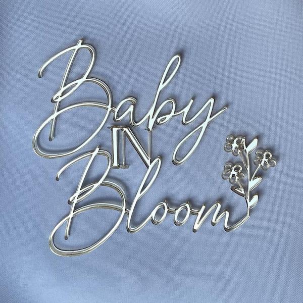 Baby in Bloom Acrylic Mirror Cake Charm | Mini Floral Baby Shower Acrylic Cake Topper | Gender Reveal Announcement Cake Decor