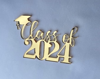 Class of 2024 Acrylic Mirror Cake Charm | Mini Graduation Acrylic Cake Topper | Grad Cap Cake Decor