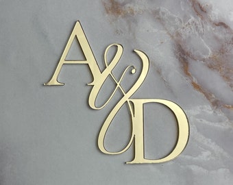 Personalised Calligraphy Acrylic Mirror Initials Letter Set Cake Charm | Personalised  | Mini Monogram Wedding Cake Topper