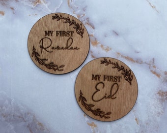 My First Ramadan Baby Plaque | My First Eid Engraved Welcome Disc Gift | Islamic Social Media Photo Prop Sign