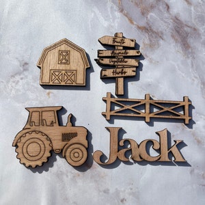 Farm Theme Personalised Name Wood Cake Charm | Barn Yard Cake Topper | Custom Charms