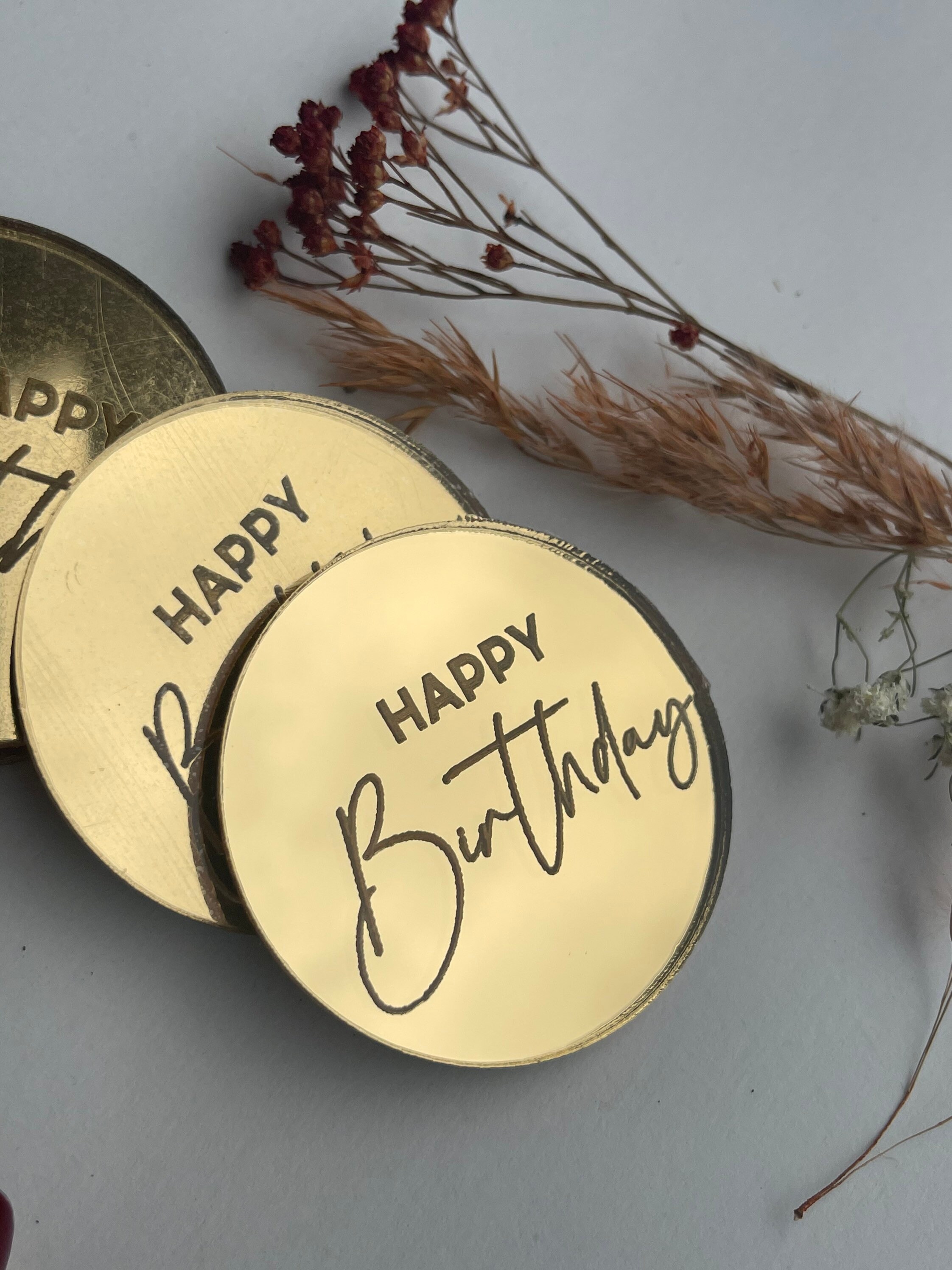 Happy Birthday Acrylic Mirror Disc Cupcake Topper | Charm Disc | Mini ...