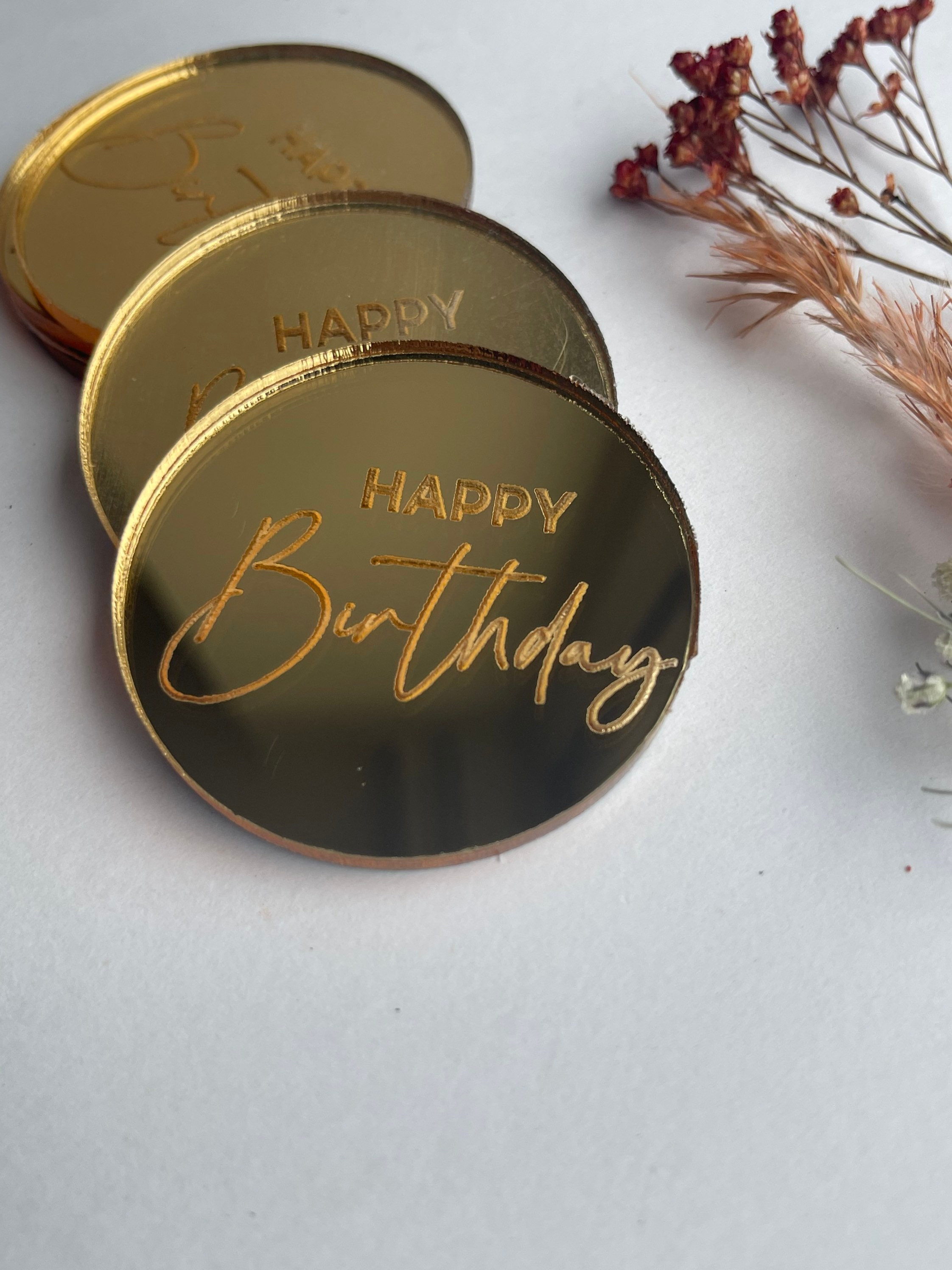 Happy Birthday Acrylic Mirror Disc Cupcake Topper | Charm Disc | Mini ...
