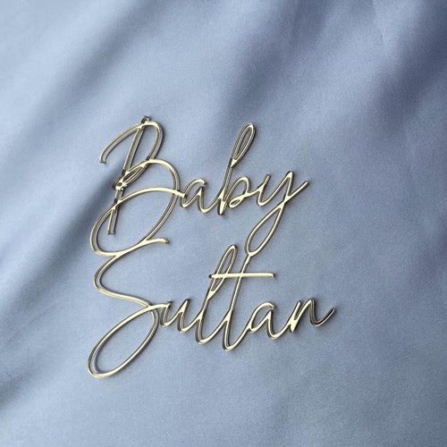 Breloque pour gâteau miroir en acrylique prénom bébé | Mini faire-part pour gâteau en acrylique |  Décoration de gâteau pour baby shower