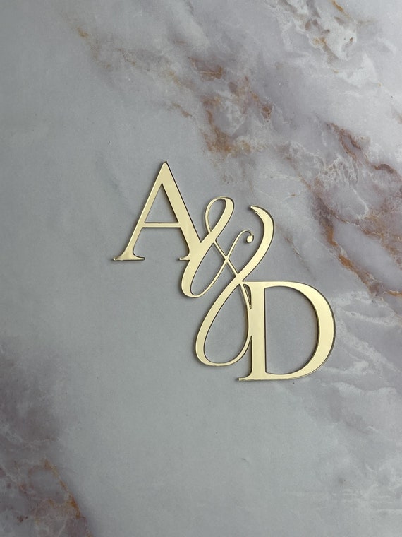Personalised Calligraphy Acrylic Mirror Initials Letter Set Cake Charm | Personalised  | Mini Monogram Wedding Cake Topper