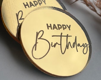 Happy Birthday Acrylic Mirror Disc Cupcake Topper | Charm Disc | Mini Personalised Acrylic Cake Toppers