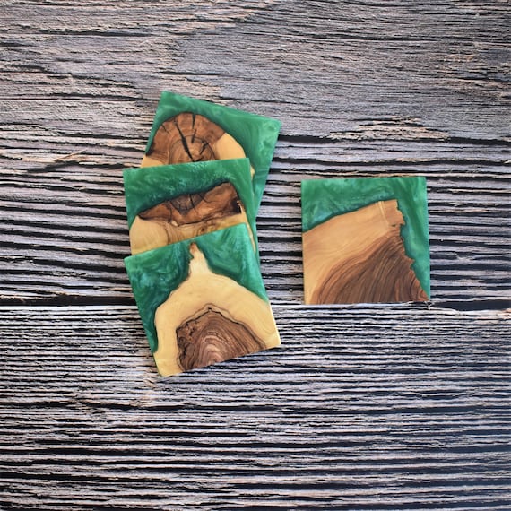 Epoxy Coaster Green Epoxy Resin Coaster Green | Set of 4 | Epoxy Resin Art Coasters | Housewarming Gift |  Gift For New House