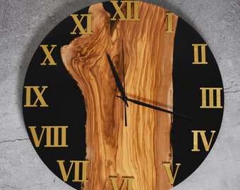 Wall Clock with Black Epoxy | Handmade Wood Resin Clock | Custom Wooden Wall Clock