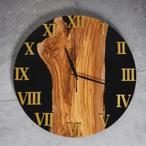 Wall Clock with Black Epoxy | Handmade Wood Resin Clock | Custom Wooden Wall Clock