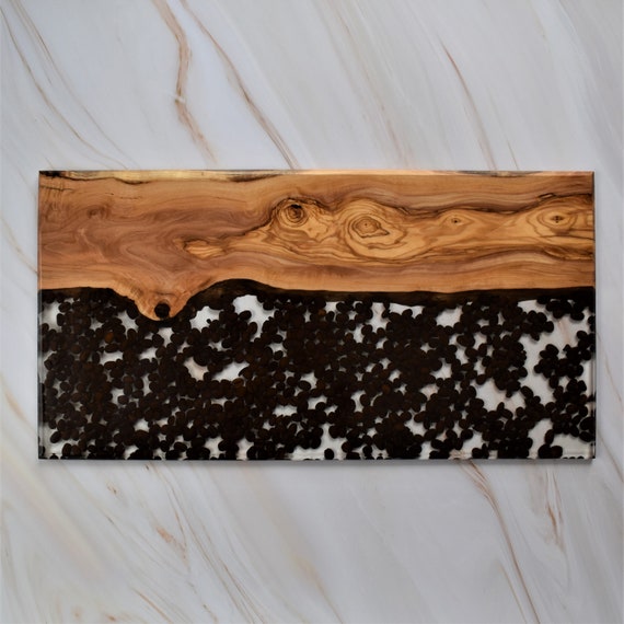 Epoxy Serving Board | Coffee Beans | Olive Wood | Food Platter